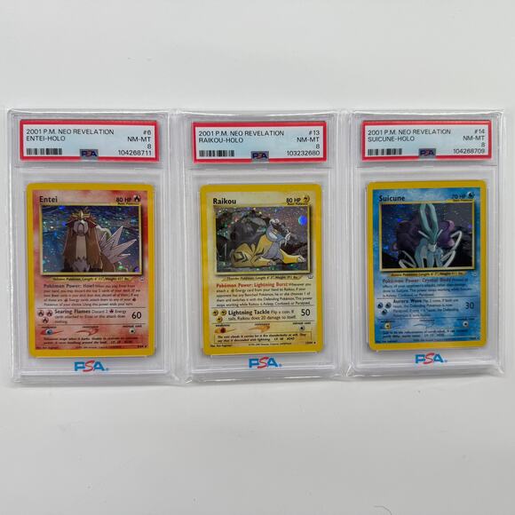 2001 Pokemon Neo Revelation Holo Entei Raikou Suicune Set PSA 8 Unlimited Trio - Picture 1 of 1